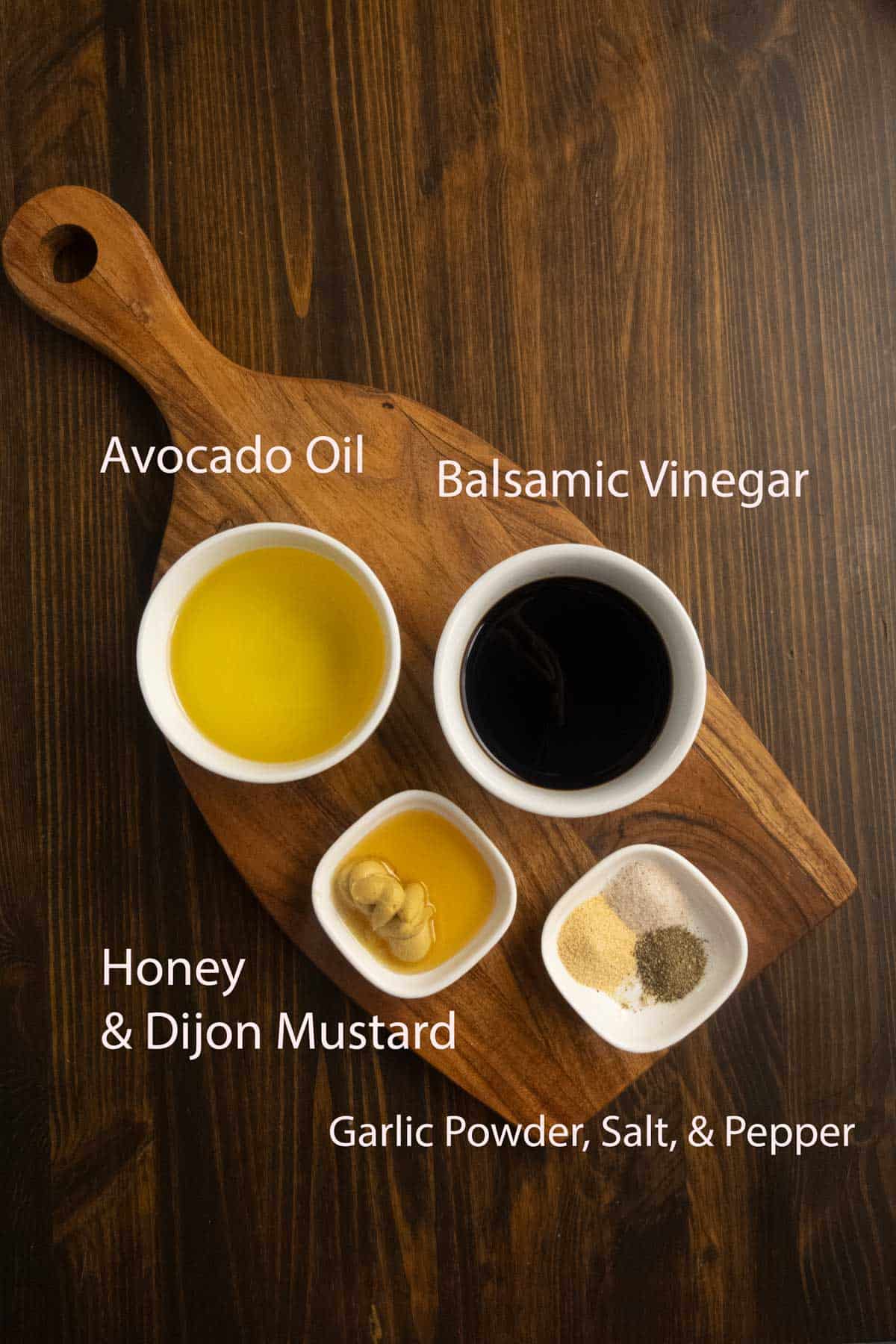 Shot of the ingredients for the balsamic dressing.