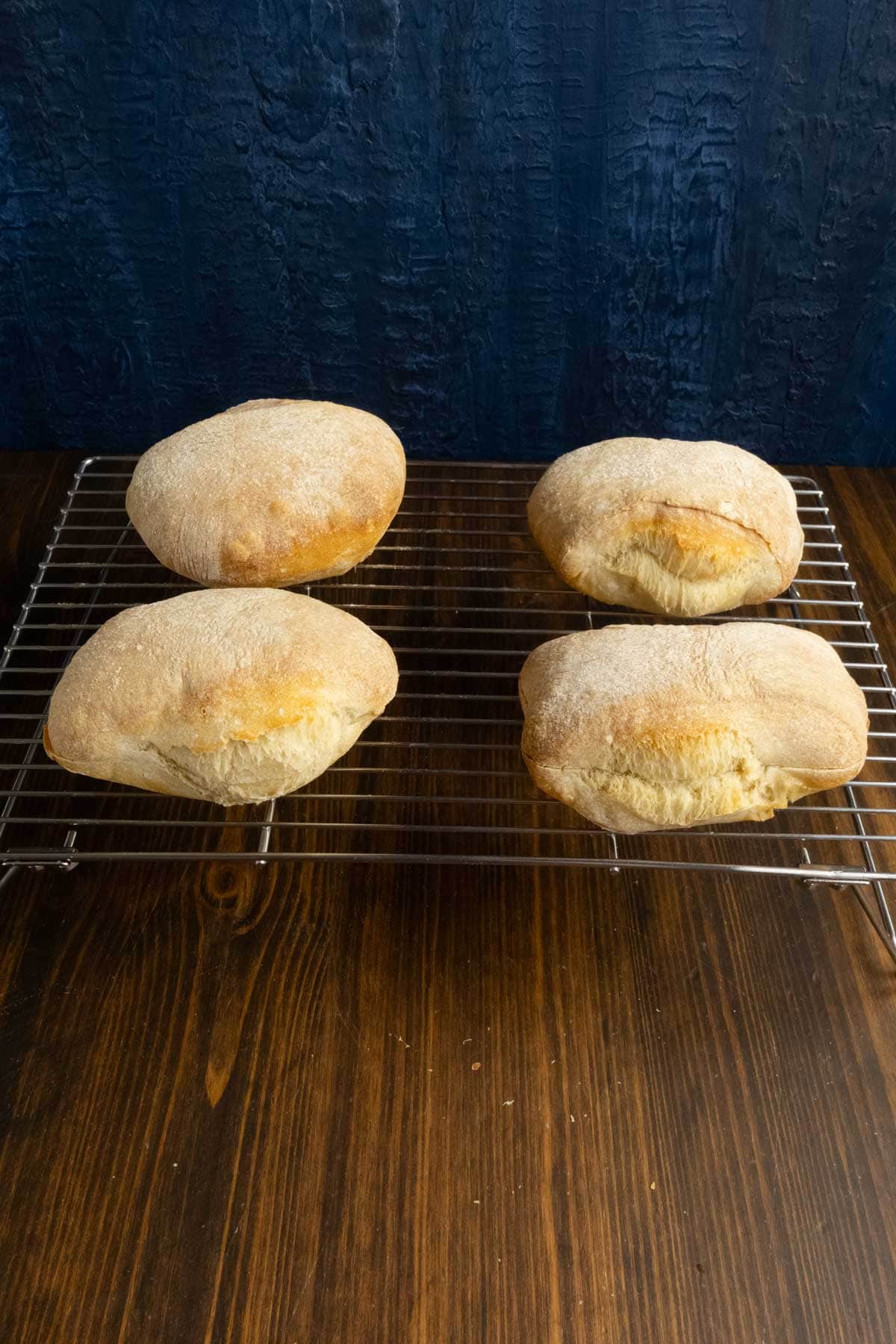Cooling ciabatta rolls ready to slice.