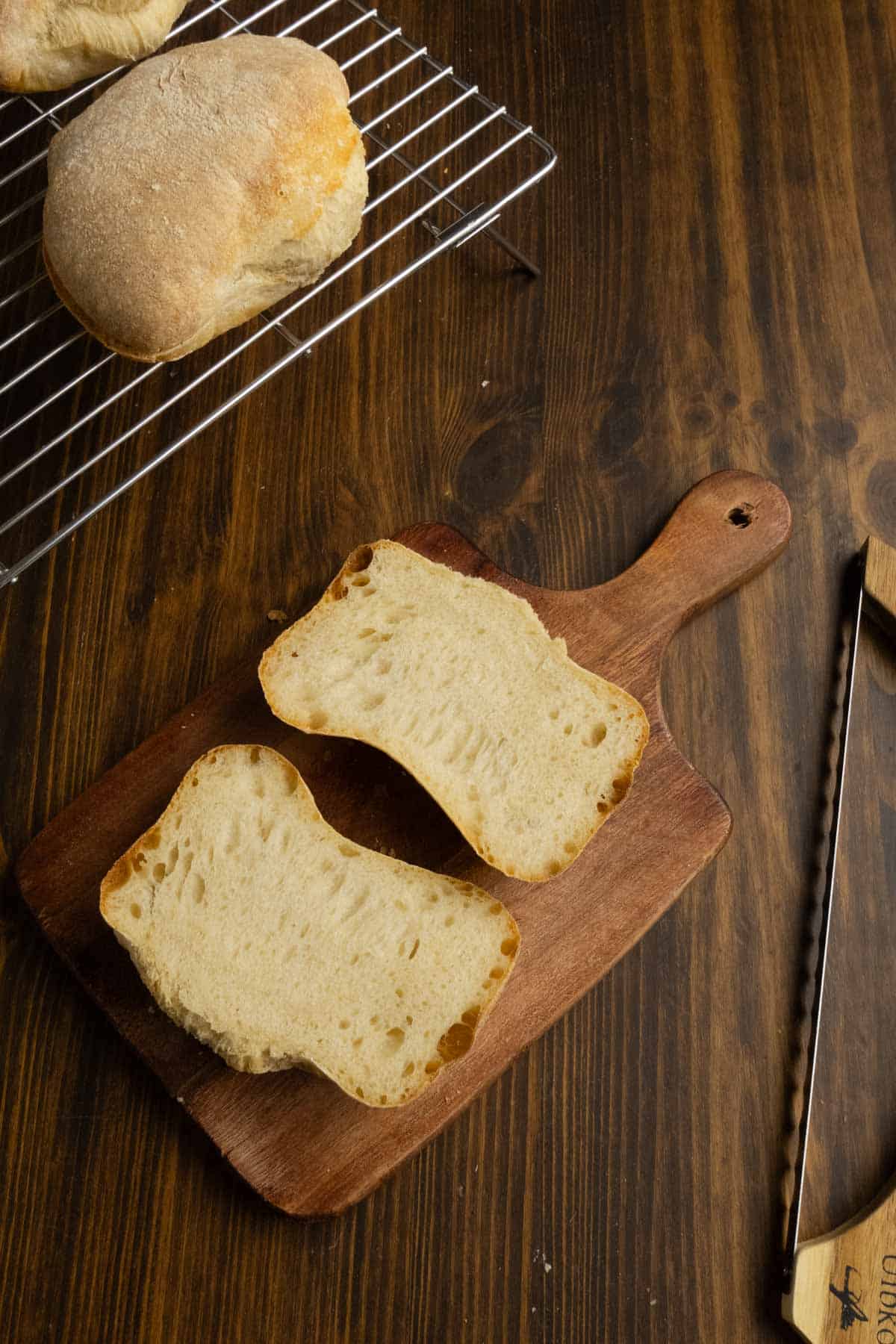 Open faced ciabatta roll.