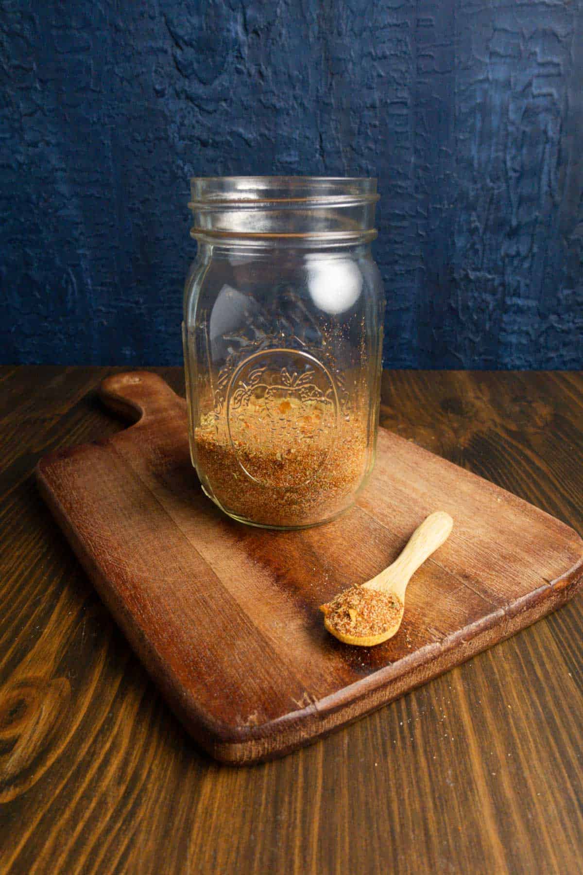Cajun seasoning without salt in a mason jar to store.