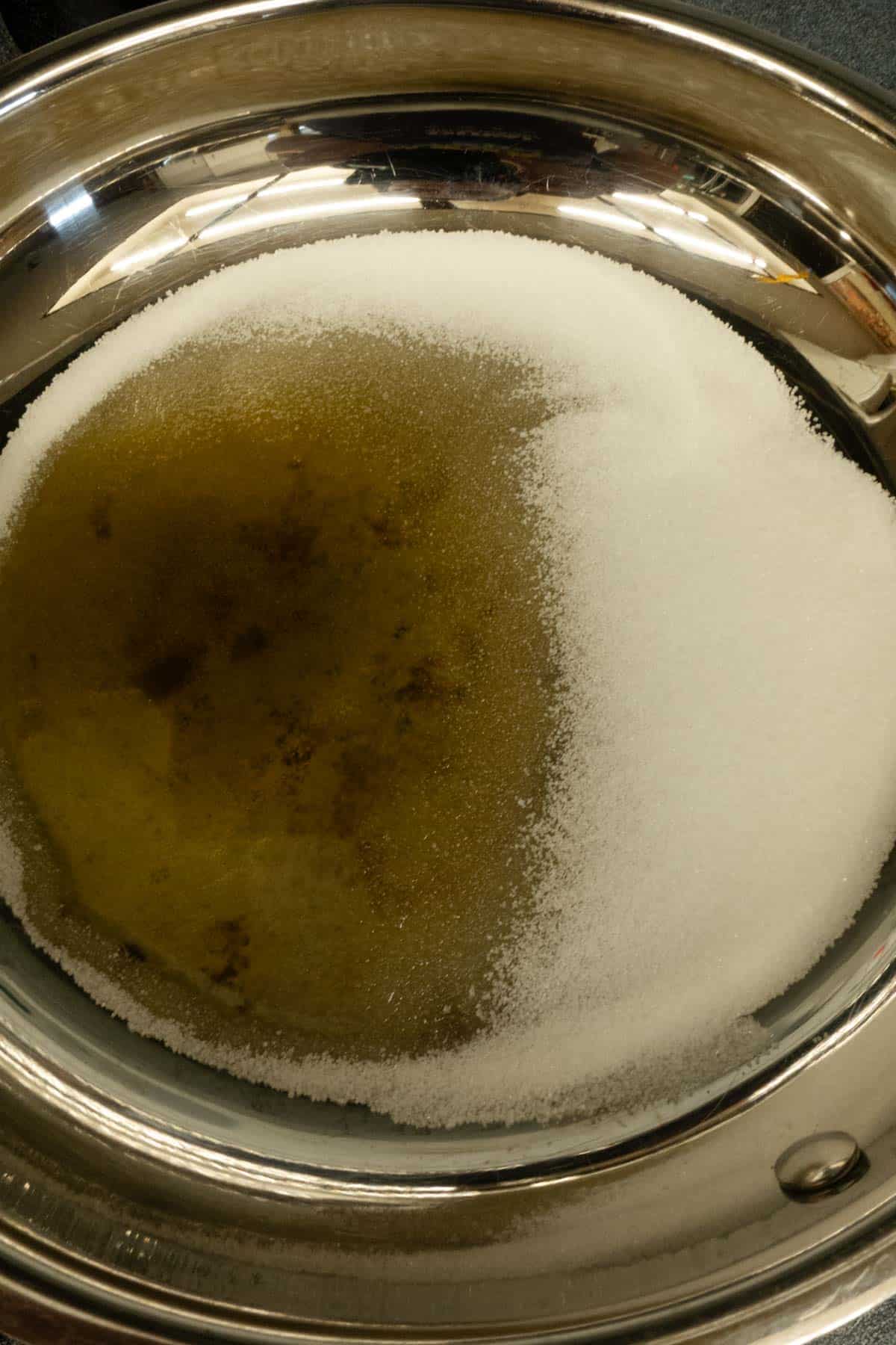 Sugar almost all the way melted.