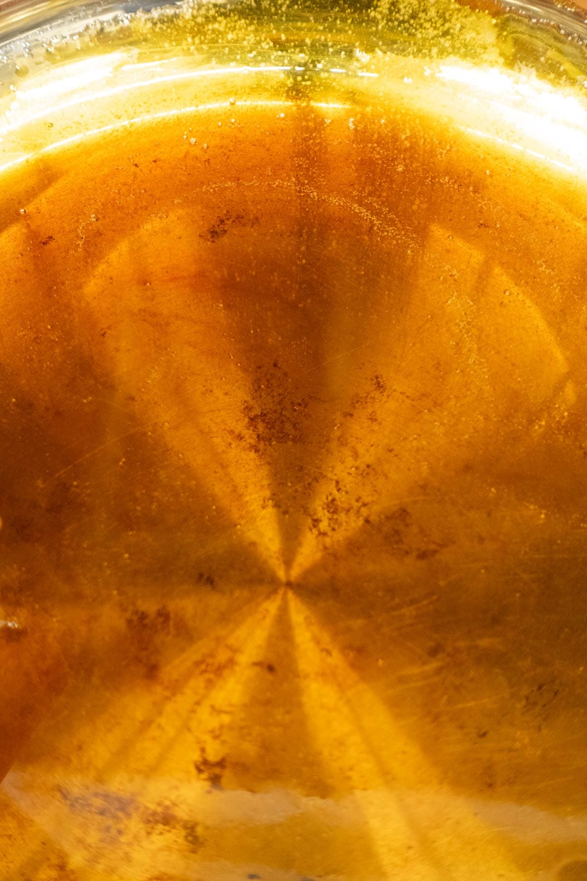 White sugar completely melted and golden.