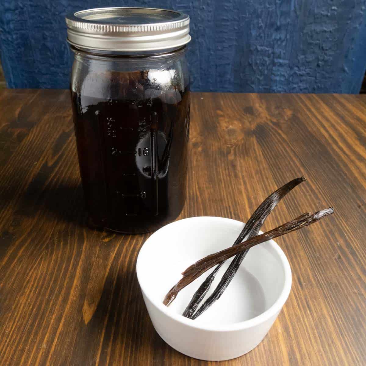 Finished sous vide vanilla extract in a jar.