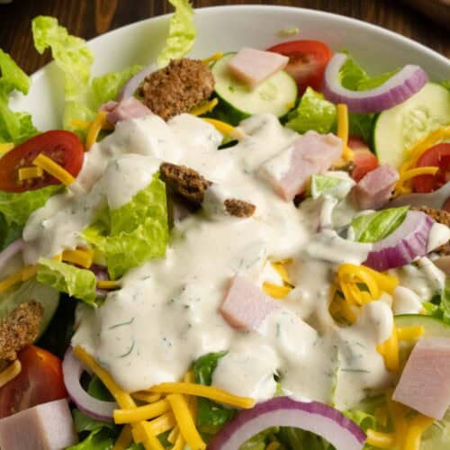 Herby ranch dressing on a salad.