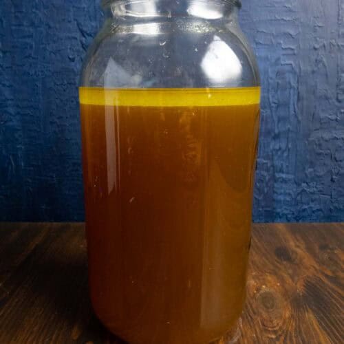Beef stock in a mason jar.